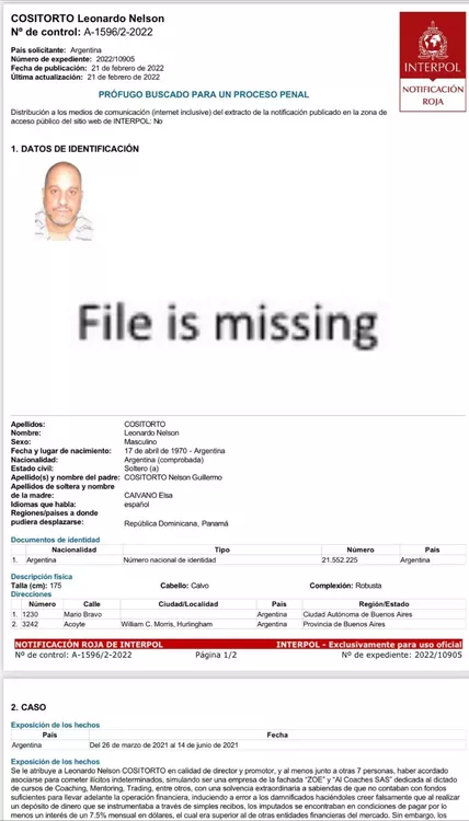 ALERTA INTERPOL COSITORTO